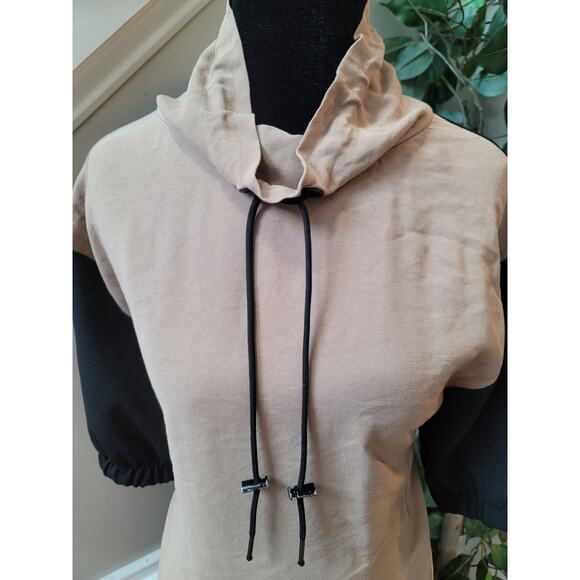 Zara Basic Hoodie Dress Womens Small Beige Black Short Sleeve Casual Streetwear - Picture 6 of 14